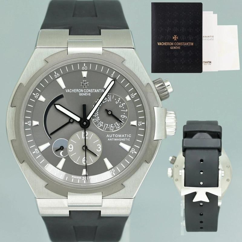 MINT 2016 PAPERS Vacheron Constantin Overseas 47450 Grey Titanium Dual Time: Brand Vacheron Constantin (Guaranteed Authentic) Model Overseas Reference Number 47450 Gender Men's Metal Titanium and Steel Case Size 42.00mm Wrist Size 7.50" Movement Vacheron Swiss Automatic