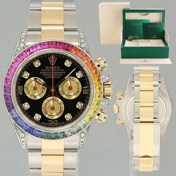 2009 Rolex Daytona 116523 Rainbow Diamond Yellow Gold Steel Sapphire 40mm Watch: Condition: Pre-owned - Excellent,Brand: Rolex,Department: Men,Type: Wristwatch,Customized: Yes,UPC: Does Not Apply,Country of Origin: Switzerland Watch Details Brand: Rolex Model: Daytona Reference: 1