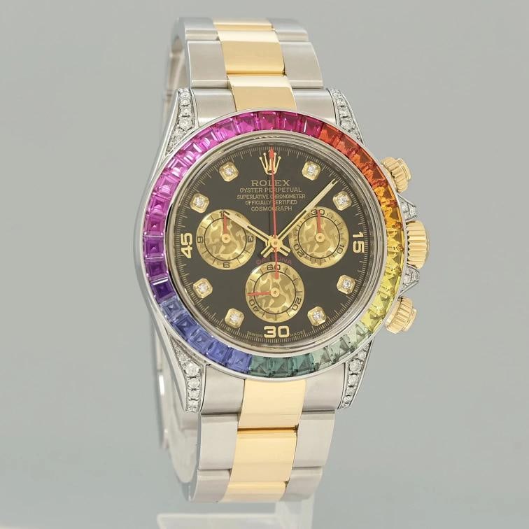 2009 Rolex Daytona 116523 Rainbow Diamond Yellow Gold Steel Sapphire 40mm Watch - 3