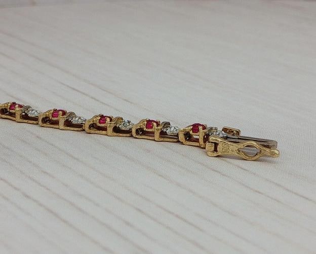 Ruby Link Bracelet In 10k Yellow Gold - 2
