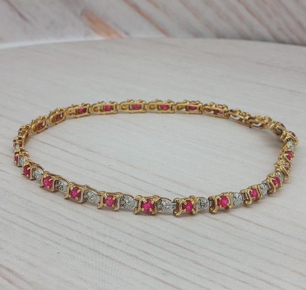 Ruby Link Bracelet In 10k Yellow Gold - 3