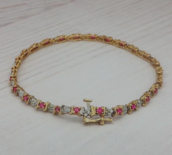 Ruby Link Bracelet In 10k Yellow Gold - 4