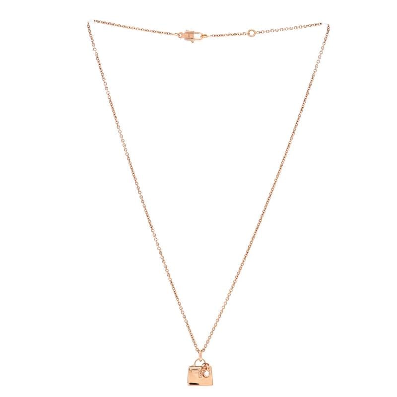 Hermes Amulettes Kelly Pendant NM Necklace 18K Rose Gold with Diamond - 2