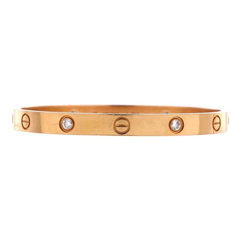 Cartier Love 4 Diamond Bracelet 18K Rose Gold with Diamonds: Measurements: Circumference: 6.25 ", Width: 5.8 mm . Condition: Pre-owned - Good,Brand: Cartier,Main Stone: Diamond,Metal: 18K Rose Gold,Metal Purity: 18K,Style: Bracelet,Type: Bracelet,Color: Rose Go