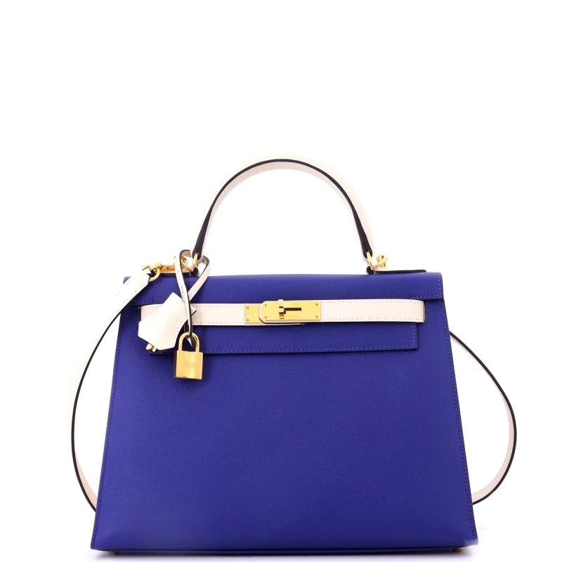 Hermes Kelly Handbag Bicolor Epsom with Gold Hardware 28: Condition: Pre-owned - Good,Brand: Hermes,Exterior Material: Leather,Style: Top Handle,Exterior Color: Blue,Department: Women,Size: 28,Accessories: Keys, Lock, Clochette, With Strap Condition: Very