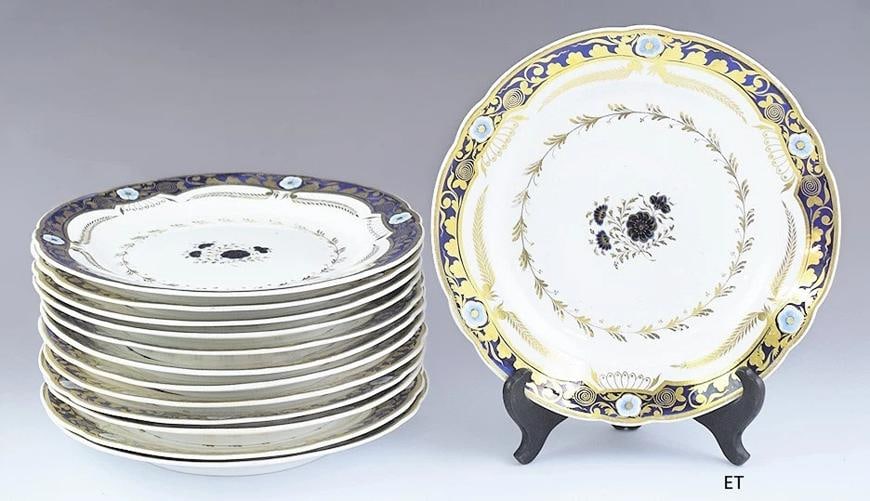 c1800-1825 Lovely set 13 Spode Cobalt Blue White & Gilt Dinner Plates (1 of 6)
