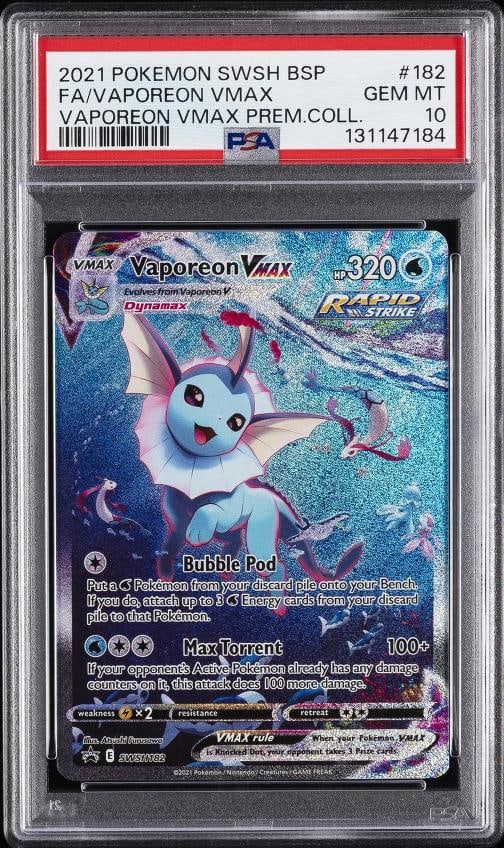 2021 POKEMON SWSH BLACK STAR PROMO #182 FULL ART/VAPOREON VMAX PSA 10: Condition: Graded - PSA 10: Professionally graded ,Graded: Yes,Set: 2021 POKEMON SWSH BLACK STAR PROMO,Game: PokÃƒÂ©mon TCG,Character: FULL ART/VAPOREON VMAX,Card Name: FULL ART/VA