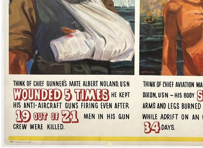 Original Vintage WWII Poster THINK OF THEM BEFORE YOU TAKE A DAY OFF War LINEN - 4