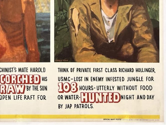 Original Vintage WWII Poster THINK OF THEM BEFORE YOU TAKE A DAY OFF War LINEN - 5