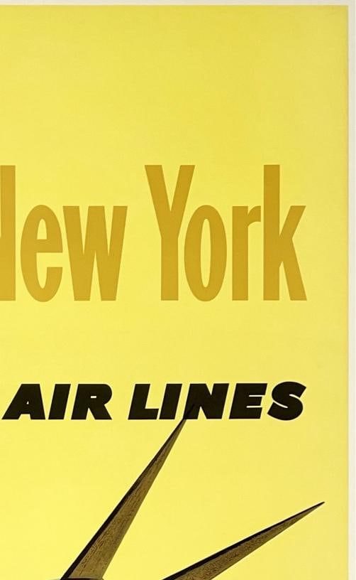 Original Vintage Poster NEW YORK UNITED AIR LINES Airline Travel Galli LINEN - 3