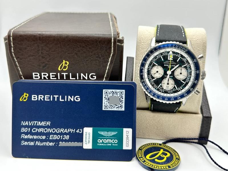 NEW 2026 Breitling Navitimer B01 Aston Martin F1 EB0138 Titanium Box Papers: Condition: New with box and papers: This item is brand new and has never been worn. It still has the original packaging. ,Bezel Color: Silver,Movement: Mechanical (Automatic),Year Manufactured: 2026,W