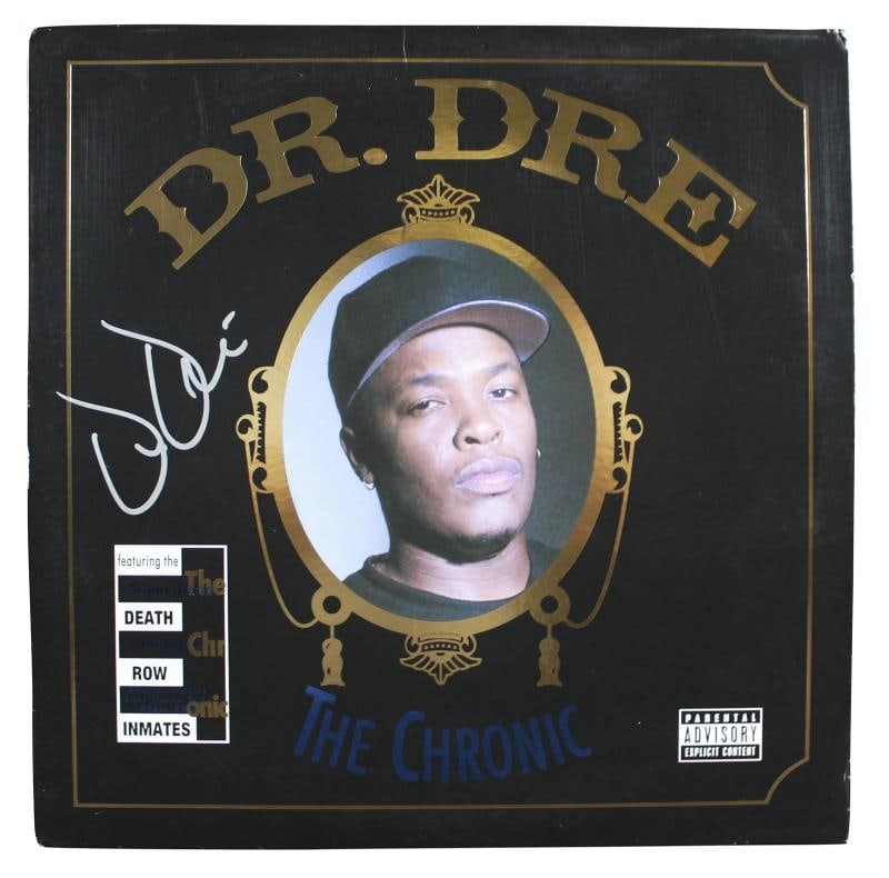 Dr. Dre Signed Black Cover The Chronic Album Cover W/ Vinyl LE #1319/2500 JSA - 2