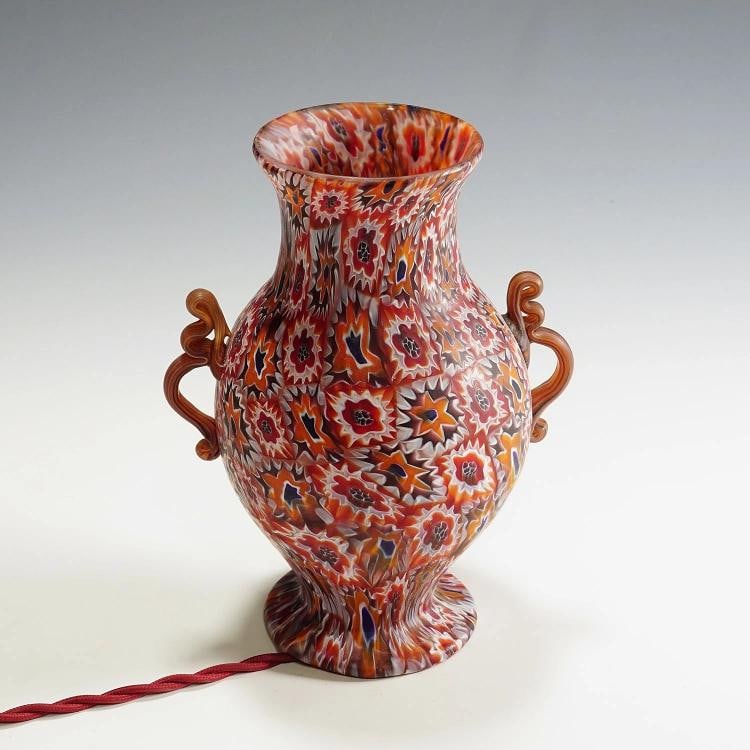 Antique Fratelli Toso Millefiori Lamp with Handles, Murano circa 1910 - 2