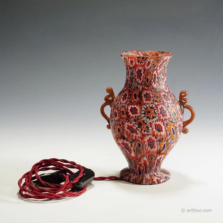 Antique Fratelli Toso Millefiori Lamp with Handles, Murano circa 1910 - 3