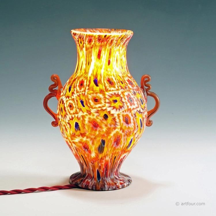 Antique Fratelli Toso Millefiori Lamp with Handles, Murano circa 1910 - 6