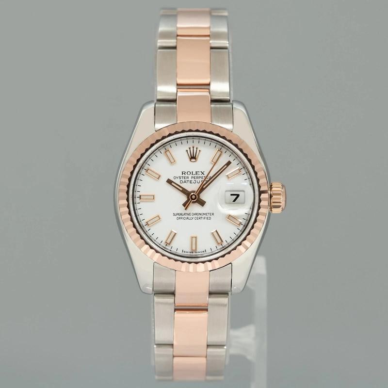 MINT Ladies Rolex DateJust 179171 White Stick Two-Tone Rose Gold Oyster Watch - 2