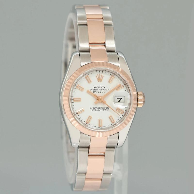 MINT Ladies Rolex DateJust 179171 White Stick Two-Tone Rose Gold Oyster Watch - 3
