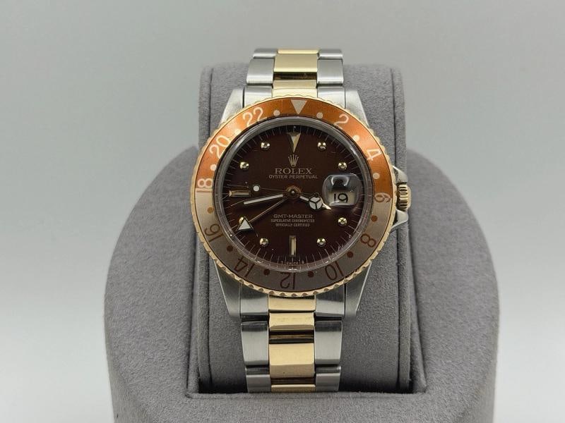 Vintage Rolex GMT Master Root Beer 16753 40mm Nipple Dial Yellow Gold Steel - 12