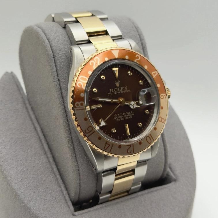 Vintage Rolex GMT Master Root Beer 16753 40mm Nipple Dial Yellow Gold Steel - 2