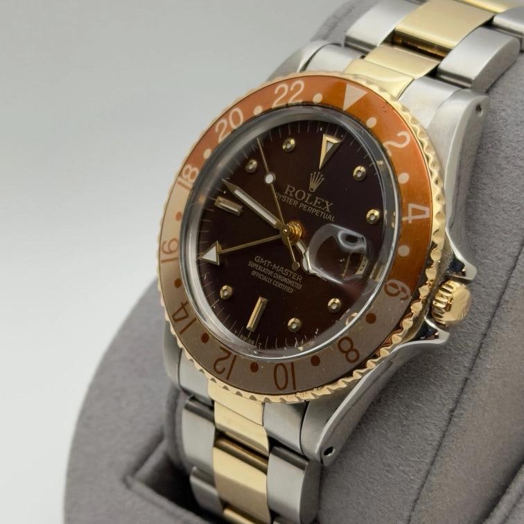 Vintage Rolex GMT Master Root Beer 16753 40mm Nipple Dial Yellow Gold Steel - 3