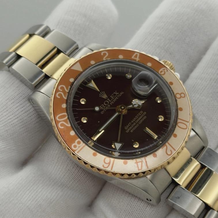 Vintage Rolex GMT Master Root Beer 16753 40mm Nipple Dial Yellow Gold Steel - 5