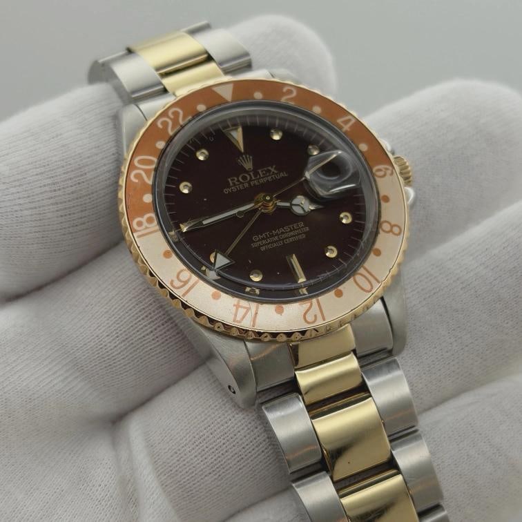 Vintage Rolex GMT Master Root Beer 16753 40mm Nipple Dial Yellow Gold Steel - 9
