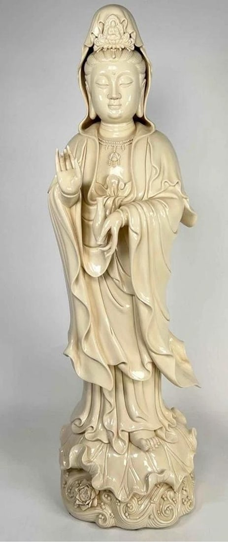 HUGE 29" Antique Chinese Dehua Blanc de Chine Kwan Yin Guanyin Porcelain Statue - 5