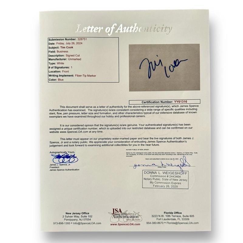 Tim Cook Signed Framed Display JSA COA Apple CEO W/ Real iPhone 4S! - 3