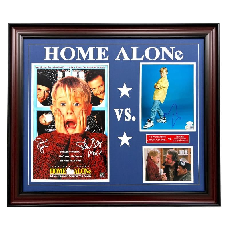 Home Alone Cast Macaulay Culkin Pesci Stern Signed Poster 8x10 Photo Framed JSA (1 of 10)