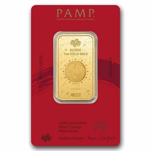1 oz Gold Bar PAMP 2025 Year of The Horse .9999 Fine Bar In Assay Card - 2