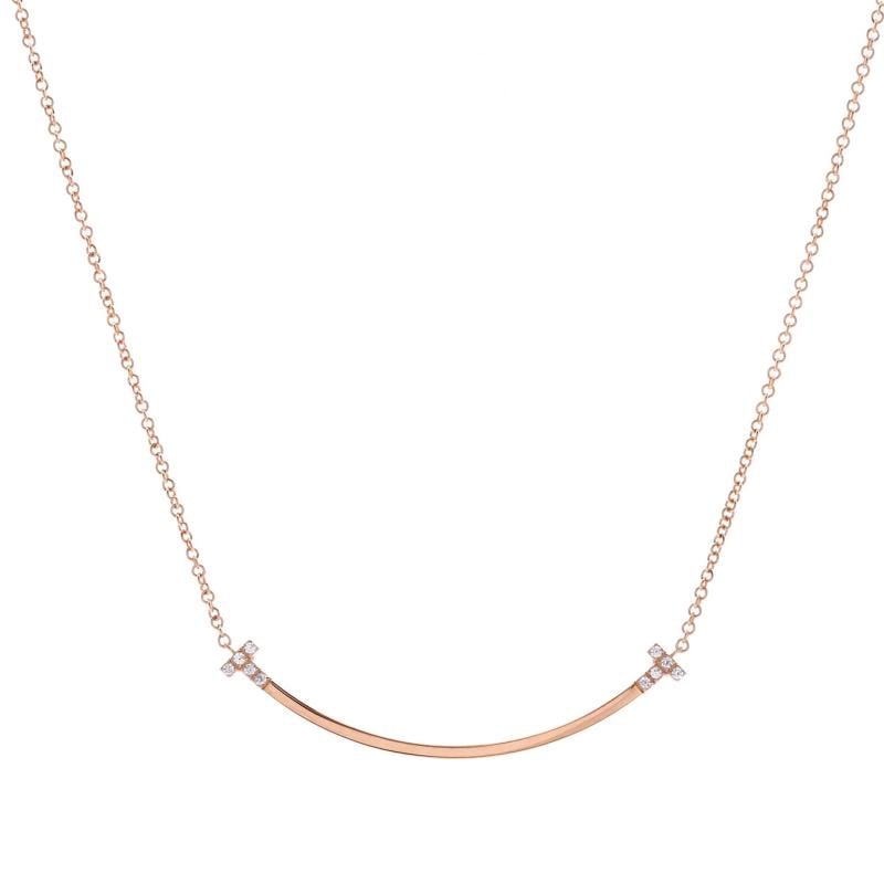 Tiffany & Co. T Smile Pendant Necklace 18K Rose Gold and Diamonds Small: Measurements: Length: 16.0 - 18.0 ", Width: 1.4 mm . Condition: Pre-owned - Good,Brand: Tiffany & Co.,Main Stone: Unknown,Metal: 18K Rose Gold,Metal Purity: 18K,Style: Pendant,Type: Necklace,Color: