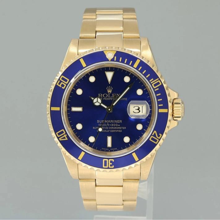 MINT Rolex 16618 Submariner Yellow Gold Blue Sunburst 40mm Watch Box - 2