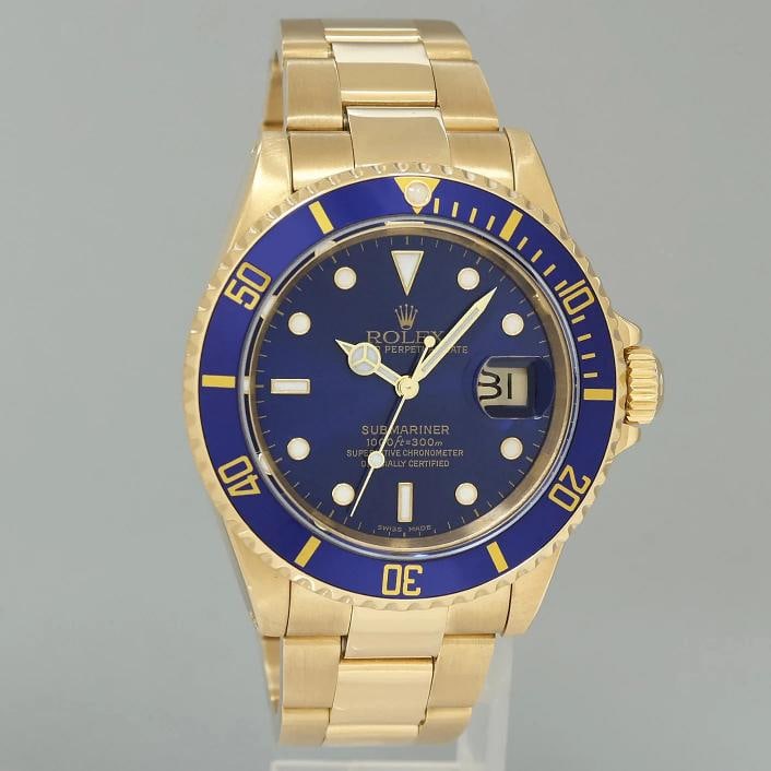 MINT Rolex 16618 Submariner Yellow Gold Blue Sunburst 40mm Watch Box - 3