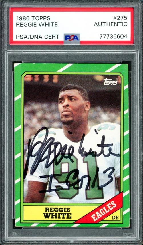 Reggie White Signed 1986 Topps RC 275 Philadelphia Eagles PSA/DNA #77736604: Condition: Ungraded - Very good: Not in original packaging or professionally graded ,Player/Athlete: Reggie White,Player: Reggie White,Team: Philadelphia Eagles,Sport: Football,Product: