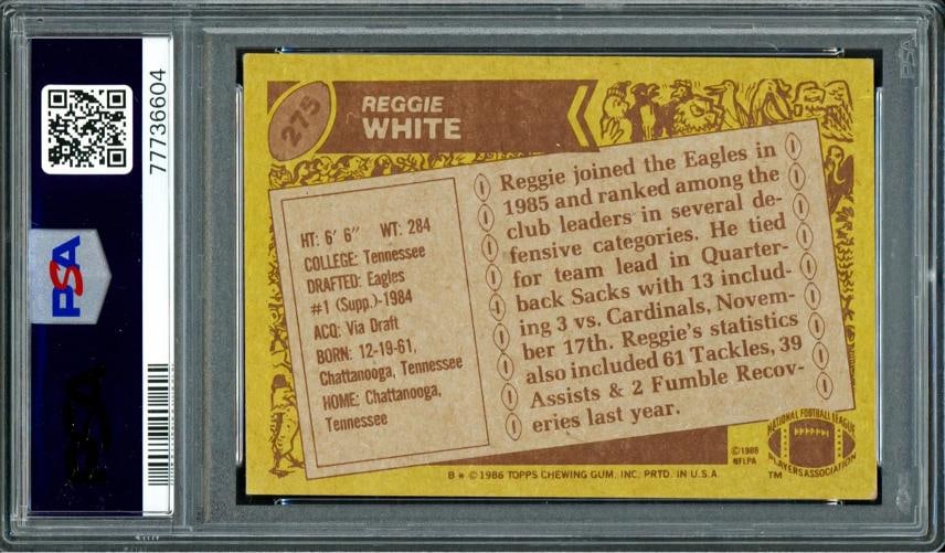 Reggie White Signed 1986 Topps RC 275 Philadelphia Eagles PSA/DNA #77736604 - 2