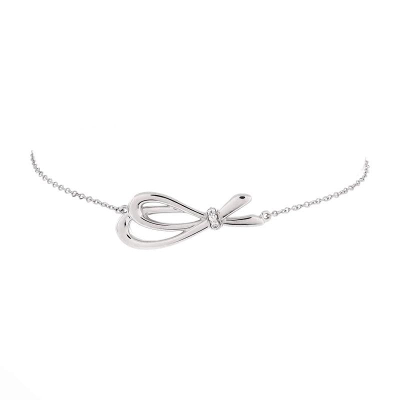 Tiffany & Co. Bow Knot Chain Bracelet 18K White Gold and Diamonds Small: Measurements: Circumference: 6 ", Width: 0.5 mm . Condition: Pre-owned - Good,Brand: Tiffany & Co.,Main Stone: Diamond,Metal: 18K White Gold,Metal Purity: 18K,Style: Chain,Type: Bracelet,Color: White