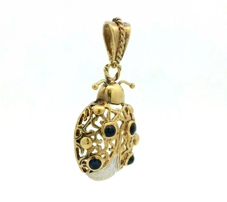 Vintage Sapphire Ladybug Pendant In 18k Two Tone Gold - 2