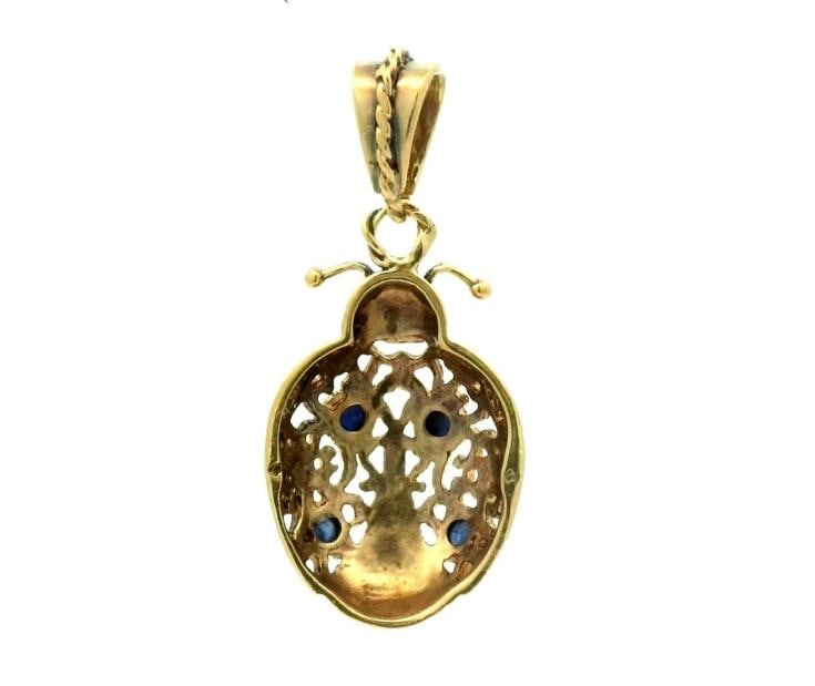 Vintage Sapphire Ladybug Pendant In 18k Two Tone Gold - 4