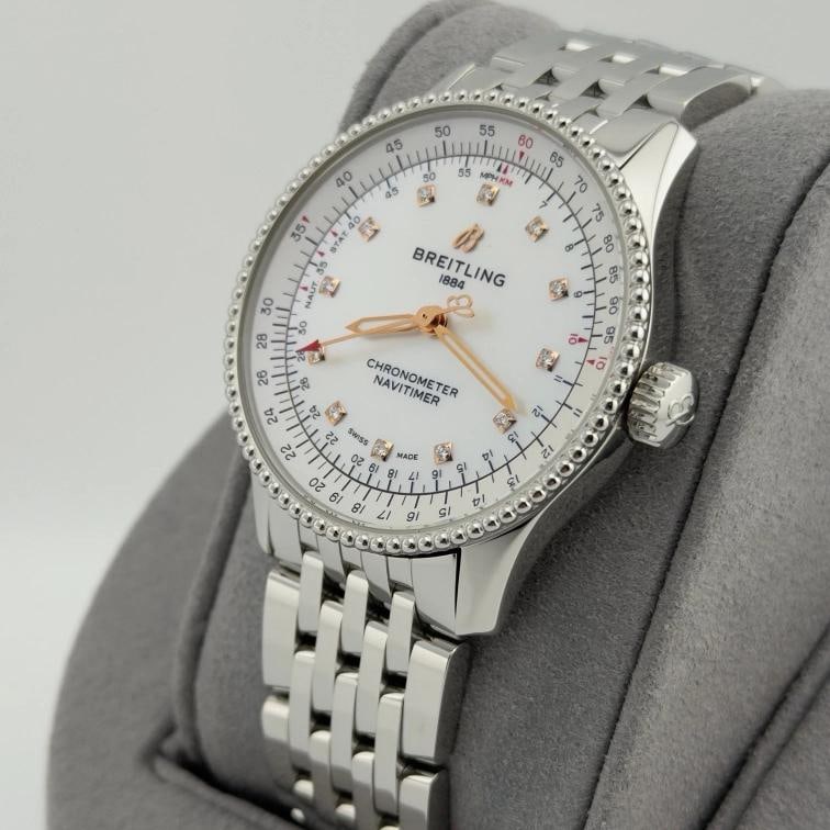 Breitling Navitimer A17395 35mm Mother of Pearl Diamond Dial Steel Box Papers - 12