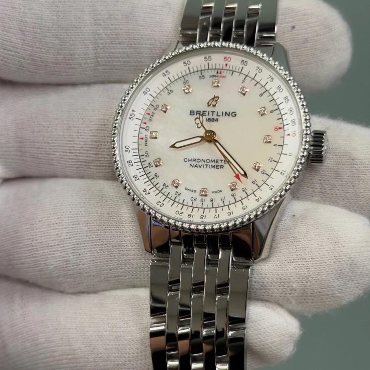 Breitling Navitimer A17395 35mm Mother of Pearl Diamond Dial Steel Box Papers - 3