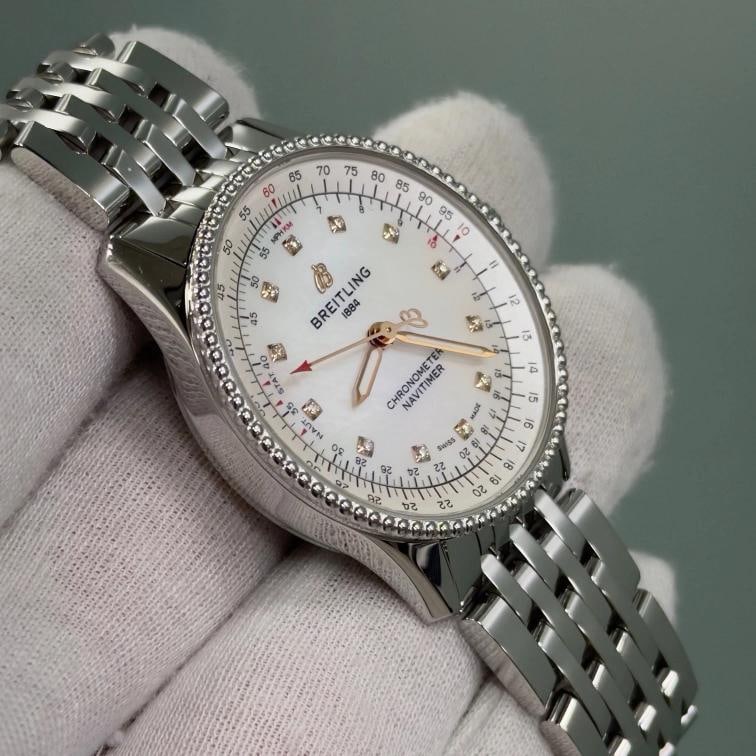 Breitling Navitimer A17395 35mm Mother of Pearl Diamond Dial Steel Box Papers - 6