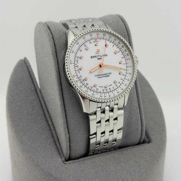 Breitling Navitimer A17395 35mm Mother of Pearl Diamond Dial Steel Box Papers - 7