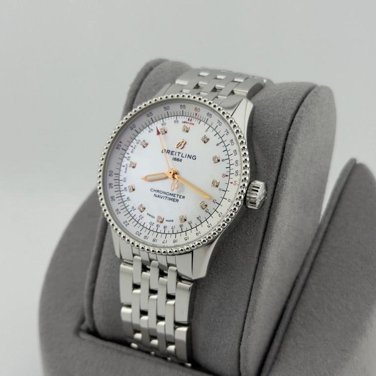 Breitling Navitimer A17395 35mm Mother of Pearl Diamond Dial Steel Box Papers - 9