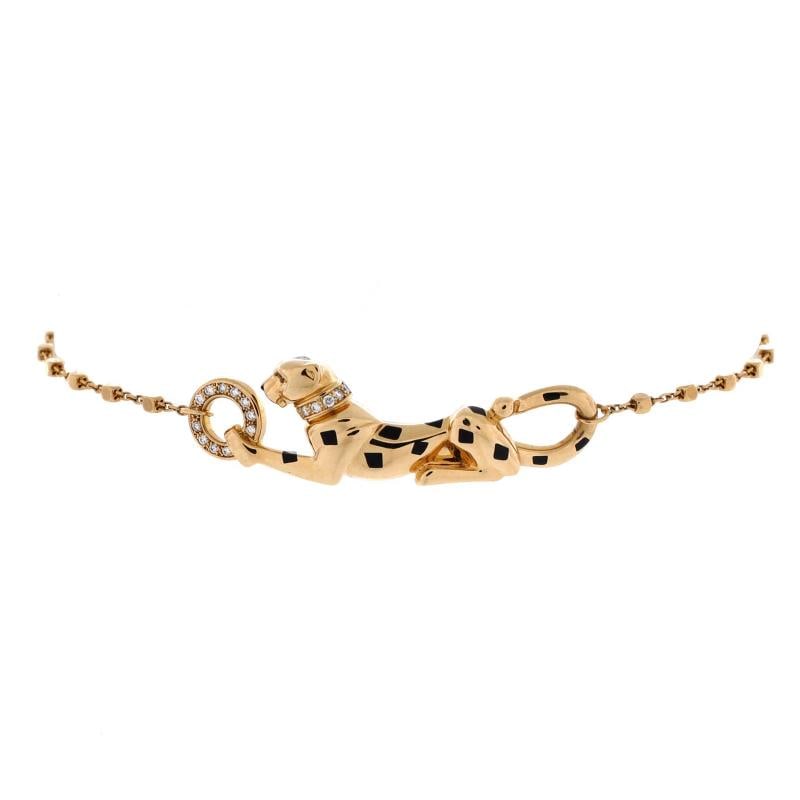 Cartier Panthere De Cartier Bracelet 18K Yellow Gold with Diamonds, Black Enamel: Condition: Pre-owned - Good,Brand: Cartier,Main Stone: Diamond,Metal: 18K Yellow Gold,Metal Purity: 18K,Style: Bracelet,Type: Bracelet,Color: Yellow Gold,Material: 18K Yellow Gold, Diamond, Enamel,