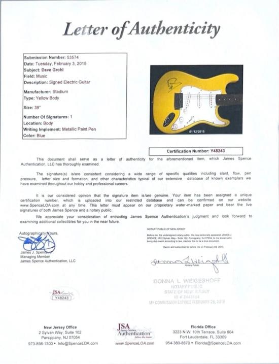 DAVE GROHL TAYLOR HAWKINS SHIFLETT MENDEL Signed Autograph Electric Guitar JSA - 4