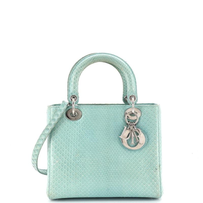 Christian Dior Lady Dior Bag Python Medium: Accessories: With Strap Measurements: Handle Drop 5", Height 8", Width 9.5", Depth 4.5", Strap Drop 14". Condition: Pre-owned - Good,Brand: Christian Dior,Exterior Material: Python,Style: Top Handle,E