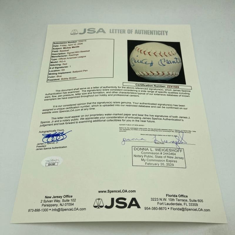Rare Mickey Mantle Signed Art Mini American League Baseball JSA COA - 7