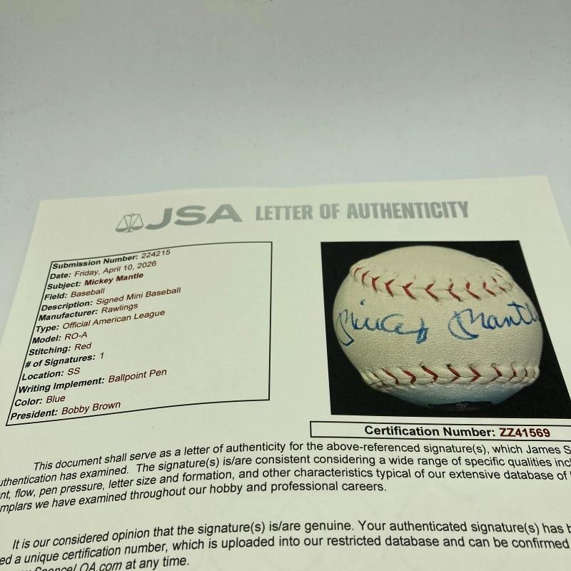 Rare Mickey Mantle Signed Art Mini American League Baseball JSA COA - 8