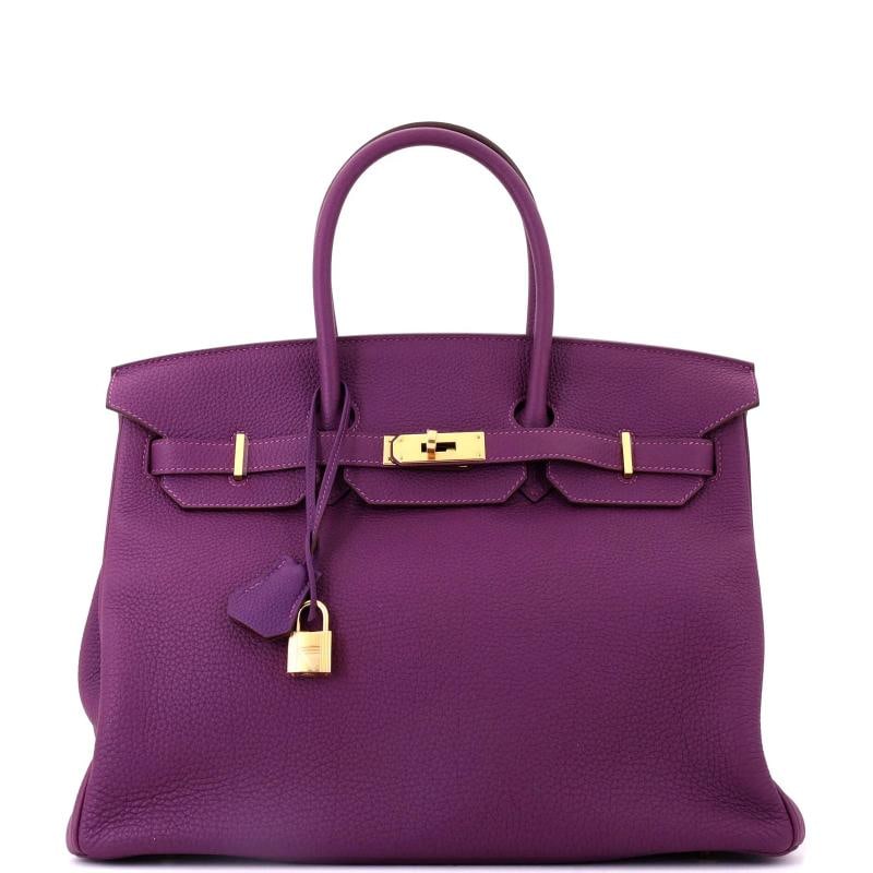 Hermes Birkin Handbag Purple Togo with Gold Hardware 35: Accessories: Lock, Keys, Clochette Measurements: Height 10", Width 13.5", Depth 7". Condition: Pre-owned - Good,Brand: Hermes,Exterior Material: Leather,Style: Totes,Exterior Color: