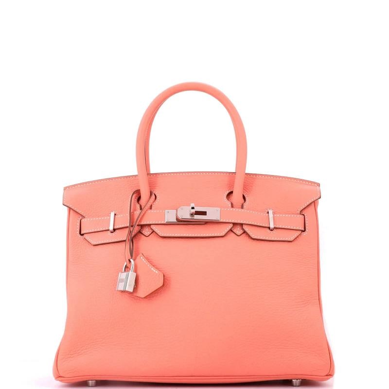 Hermes Birkin Handbag Pink Clemence with Palladium Hardware 30: Accessories: Lock, Keys, Clochette Measurements: Handle Drop 4.5", Height 9", Width 11.5", Depth 6", Strap Drop None". Condition: Pre-owned - Good,Brand: Hermes,Exterior Material: Leather,Style: Top